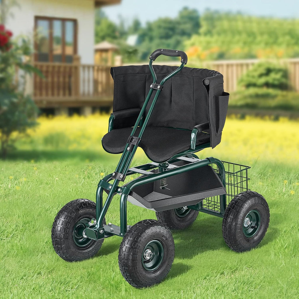VEVOR Garden Seat with Wheels, Rolling Garden Stool with Height Adjustable & 360° Swivel Seat, 400lbs Weight Capacity