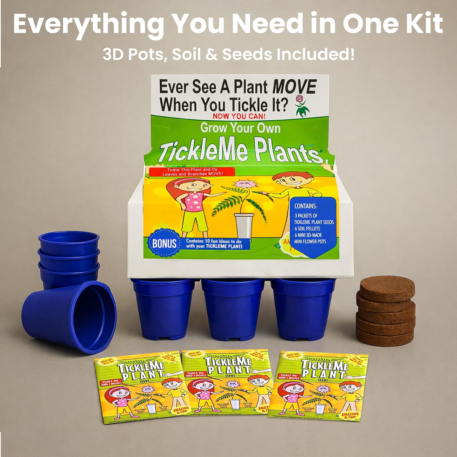 Deluxe Family Greenhouse Kit - Grow the Playful Plant that Closes Its Leaves When Tickled! Includes Mini Greenhouse, 3