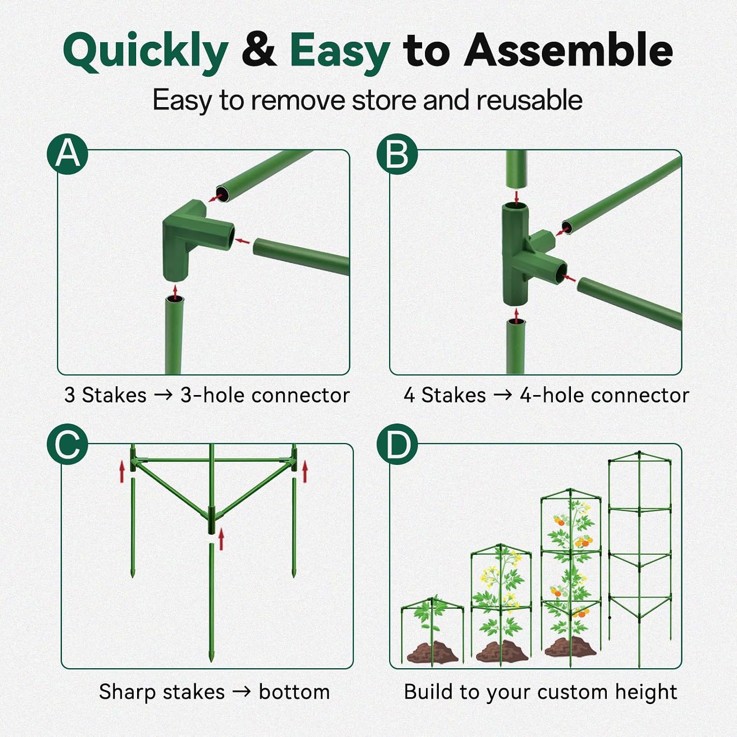 Halatool 3 Pack 60 Inch Adjustable Tomato Cages for Graden | Heavy Duty, Metal Tall Collapsible Tomato Trellis Plant