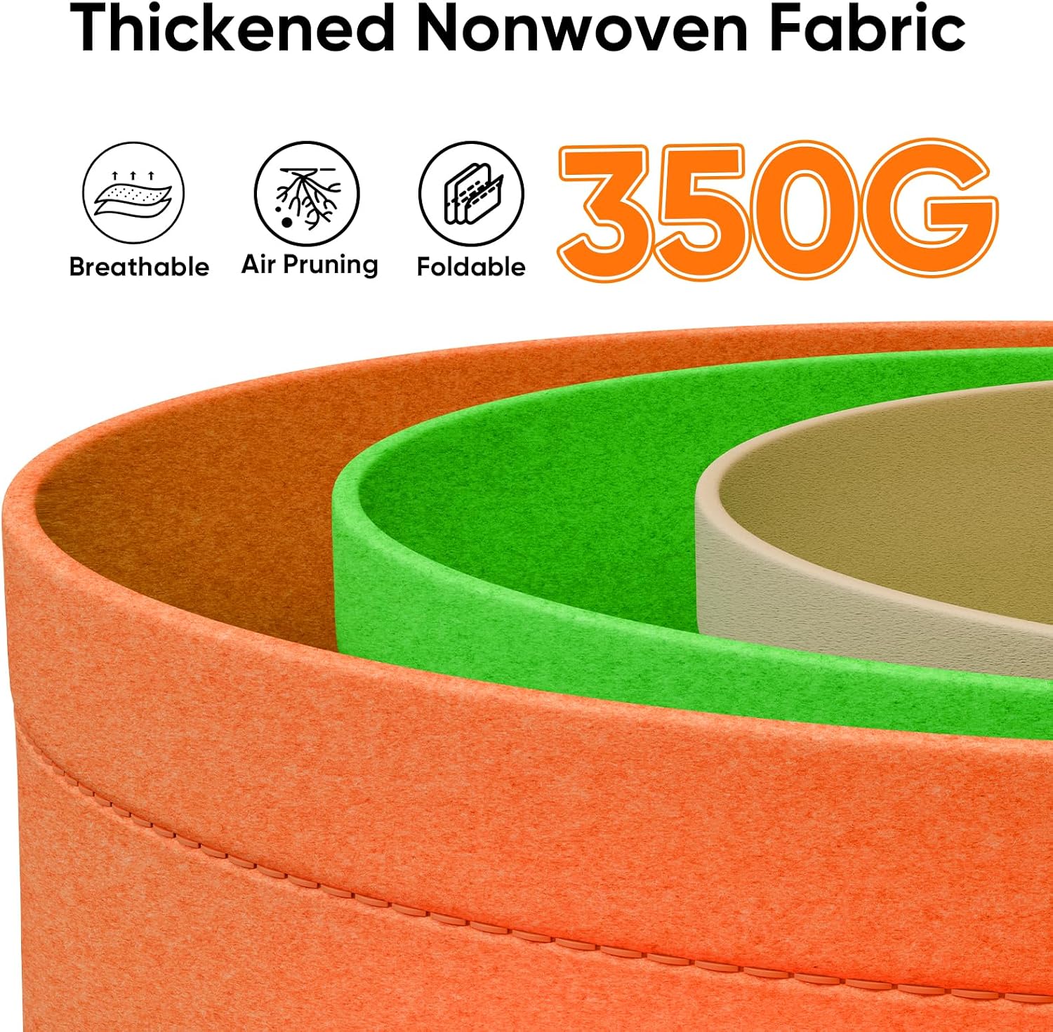 15 Gallon Potato Grow Bags - 6-Pack 350g Heavy Duty Thick Nonwoven Fabric Pots with Durable Handles, Large Potatoes