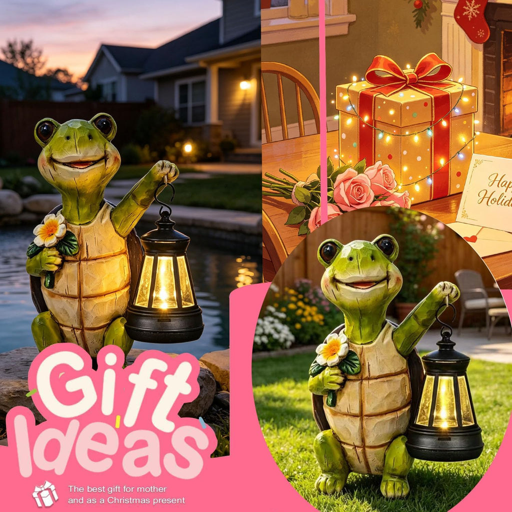Solar Turtle Garden Statue, Resin Figurine with Hanging Solar Lantern Outdoor Statues for Patio (Turtle 1)