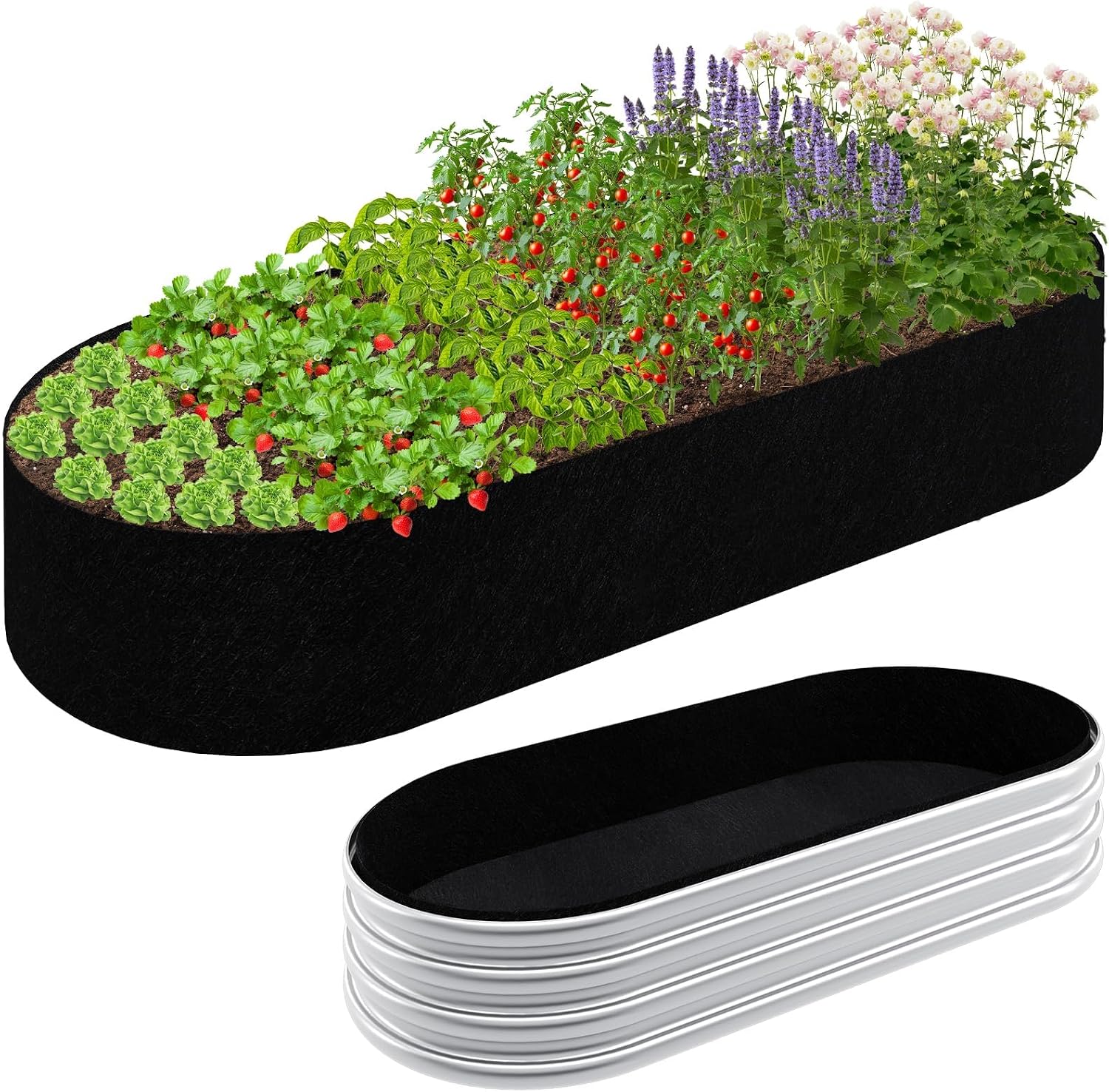 4x2x1FT Raised Garden Bed Liner for Gardening Outdoor, 2mm Thick, Oval | Fabric Garden Grow Bed Bags for Outdoor Metal