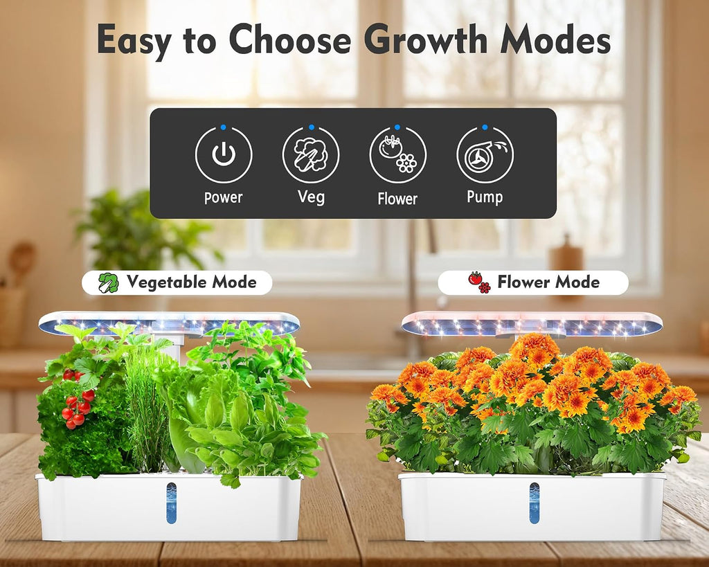 Hydroponics Growing System Kit 12 Pods, Indoor Garden with LED Grow Light | Hydroponic Herb Garden Kit Indoor with 24W