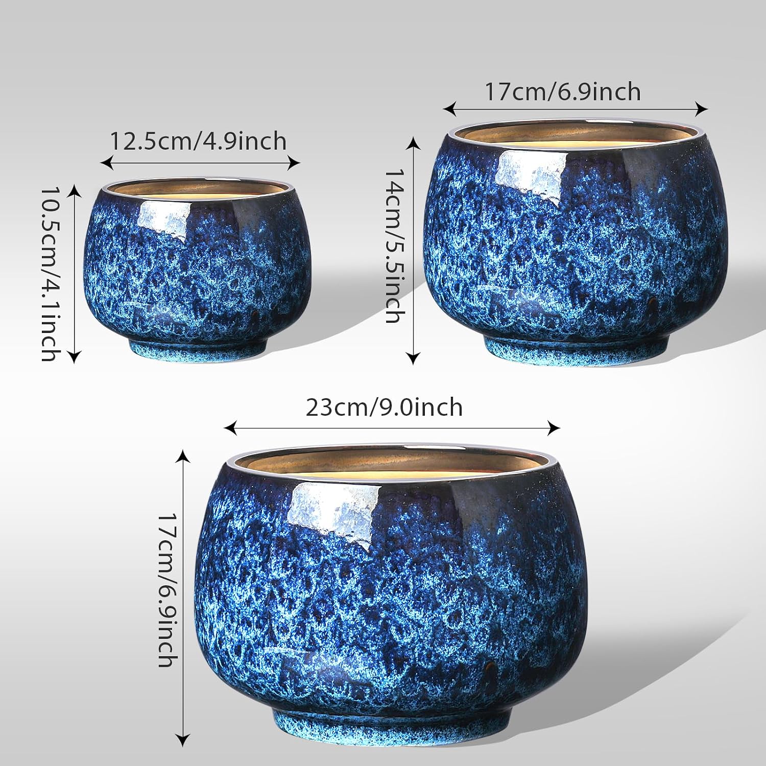 BUYMAX Ceramic Plant Pots Set of 3, 6 & 8 & 10 Inch Indoor Planters | Three Sizes For Different Plants and Spaces