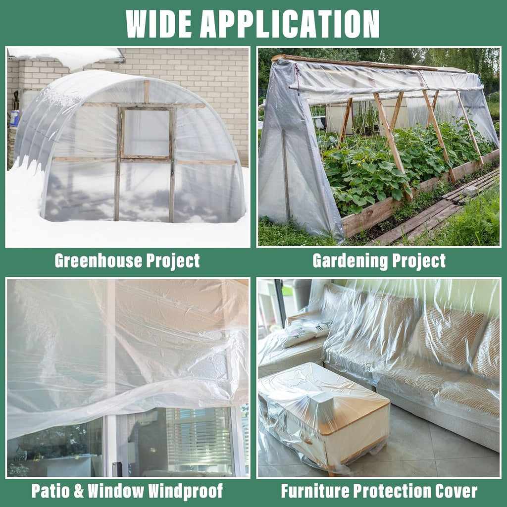 8 X 26 Ft Clear Plastic Plant Covers Freeze Protection- 6 Mil Winter Greenhouse Plastic Sheeting for Frost Water Sun