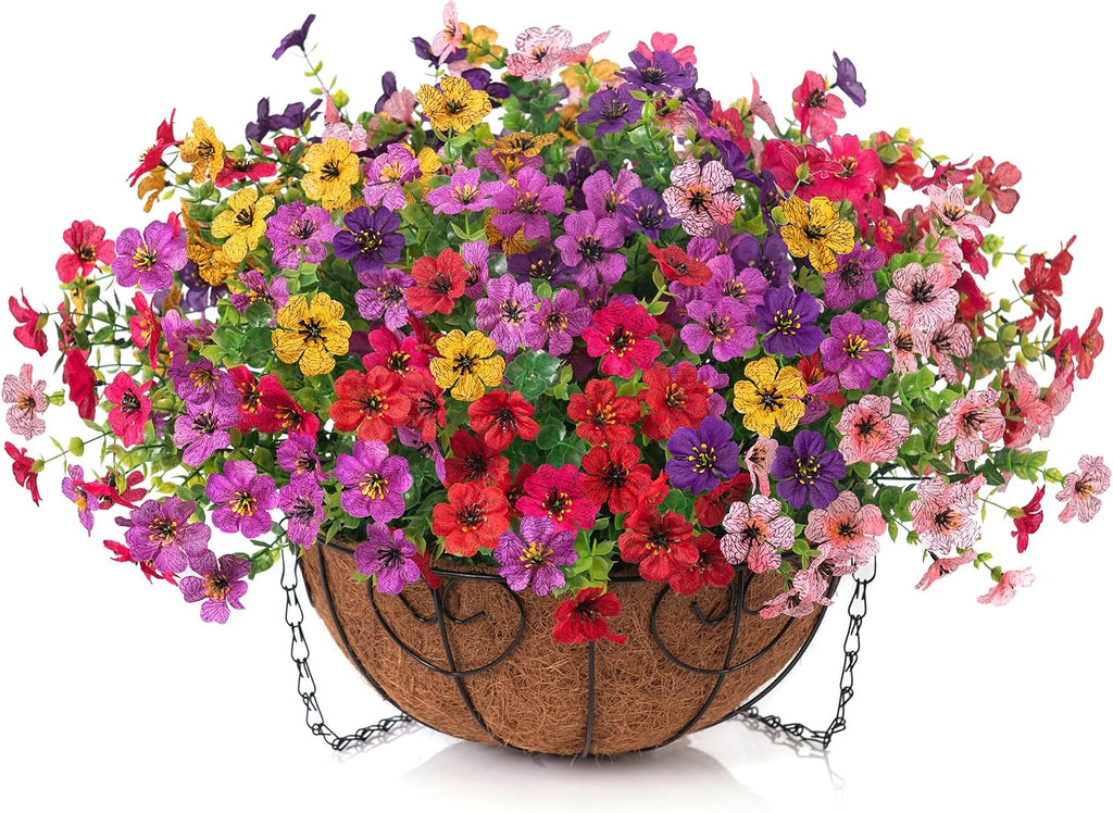 Artificial Fake Hanging Plants Flowers with Basket Outdoor Decor Faux Silk Dasiy Flower Arrangements in Pot Planter for
