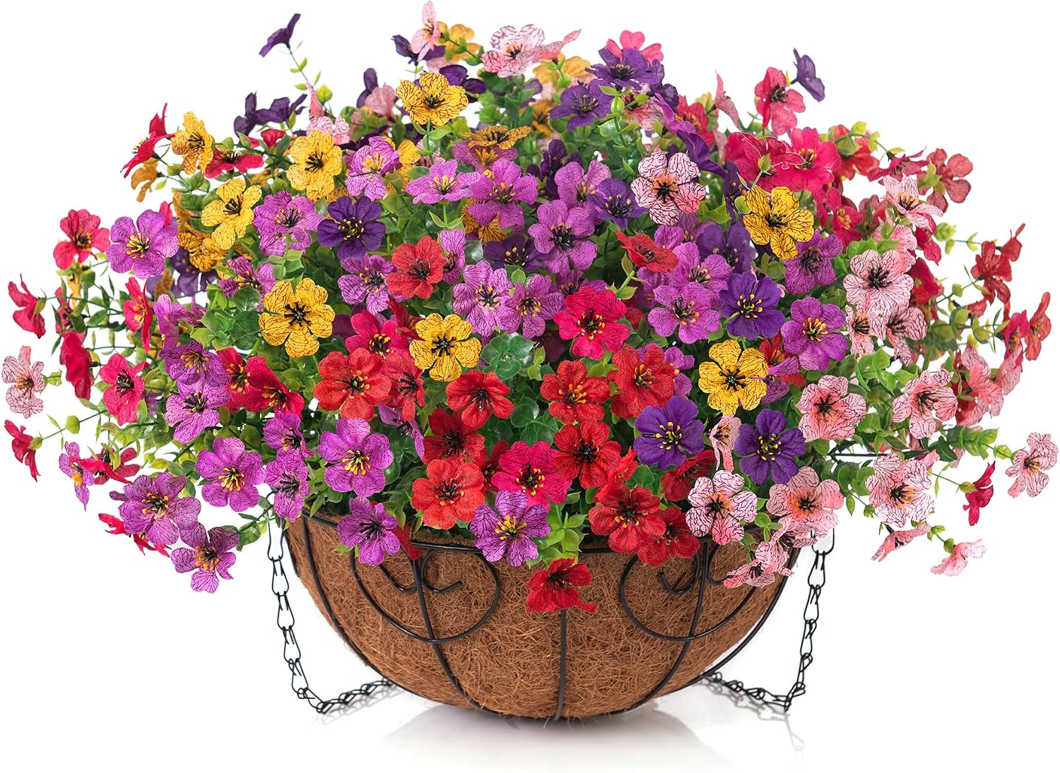 Artificial Fake Hanging Plants Flowers with Basket Outdoor Decor Faux Silk Dasiy Flower Arrangements in Pot Planter for