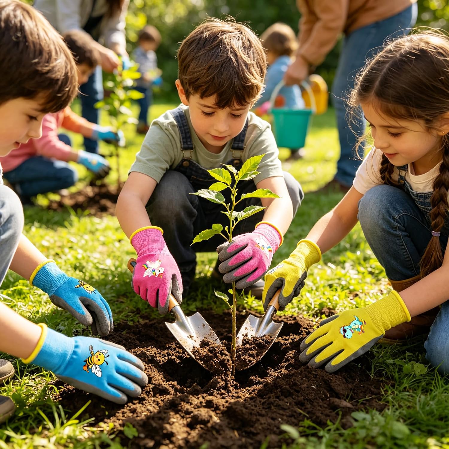 36 Pairs Kids Gardening Gloves Bulk Class Supplies (Medium (Age 6-9)) | for School Groups Children Waterproof Work