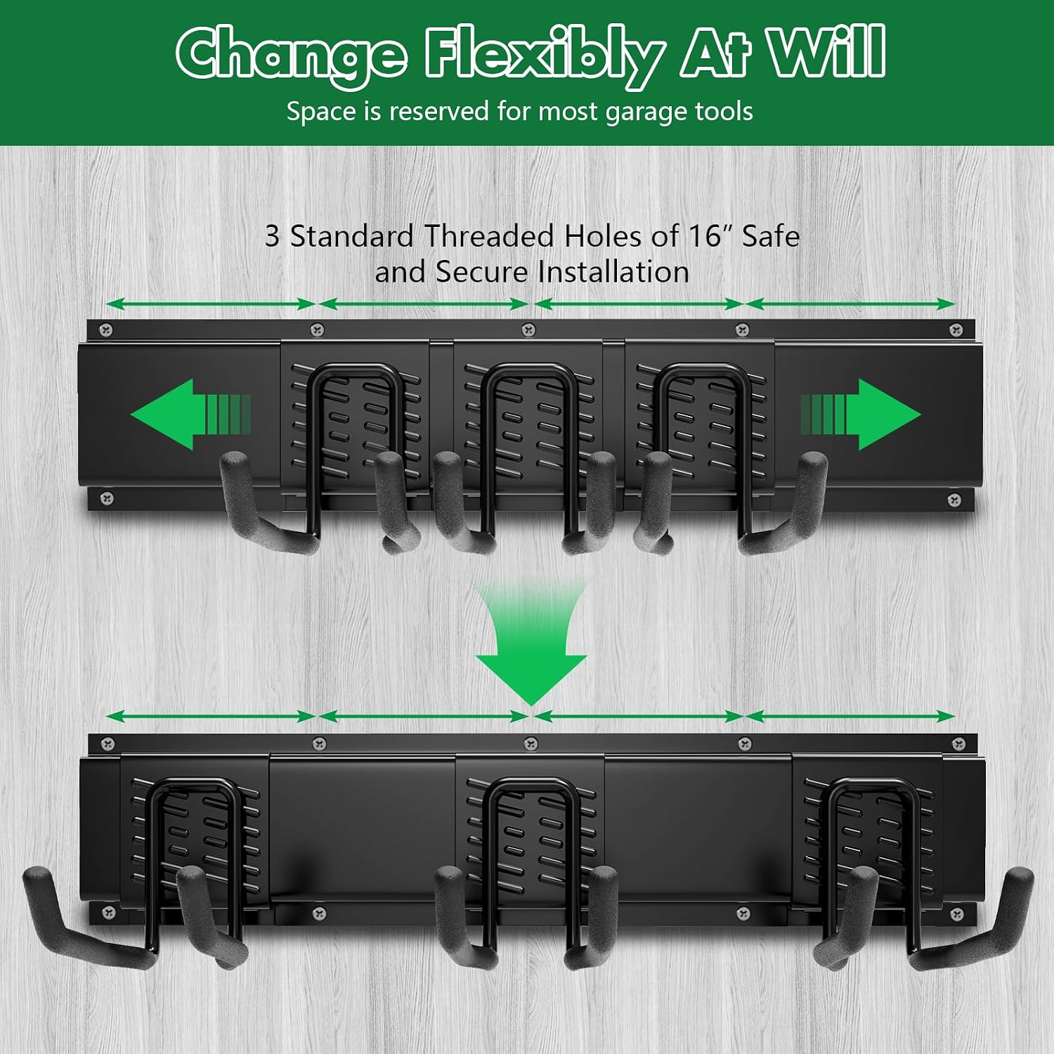 64" Garage Tool Organizer Wall Mount - 720lbs Garden Tool Organizer with Adjustable Hooks, Heavy Duty Metal Garage