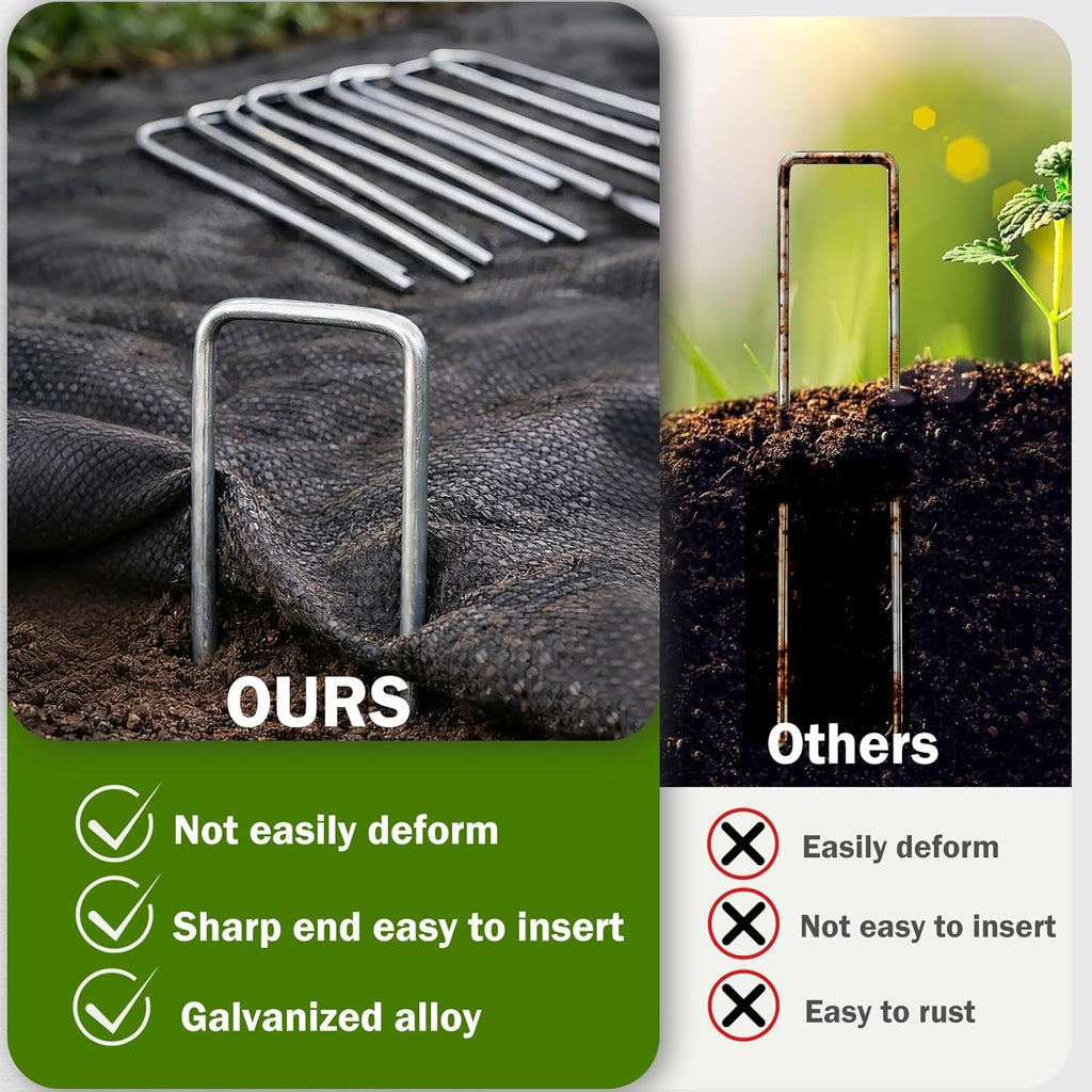 200 Pack Landscape Staples Garden Stakes 6 Inch 11 Gauge Galvanized Landscape Fabric Pins Anti-Rust Landscape Spike