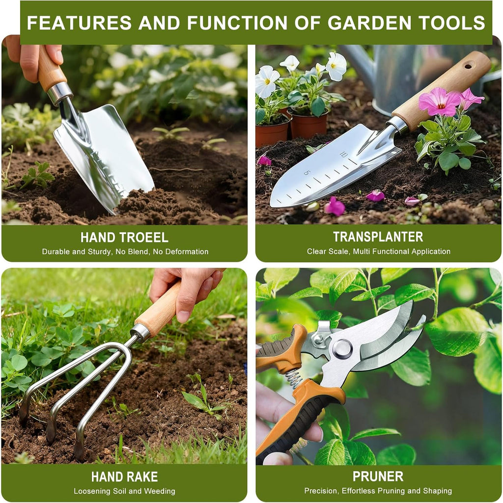 Kynup Garden Tools Set with Storage Bag, Heavy-Duty Gardening Kit for Women | Thickened Rust-Resistant Stainless Steel