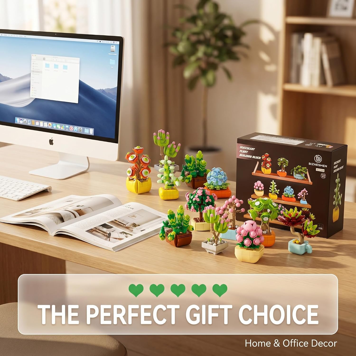 BIZNESMEN 12 Pack Succulent & Flower Building Block Set, 1255 PCS Botanical Garden DIY Kit - Creative STEM & Desk Decor