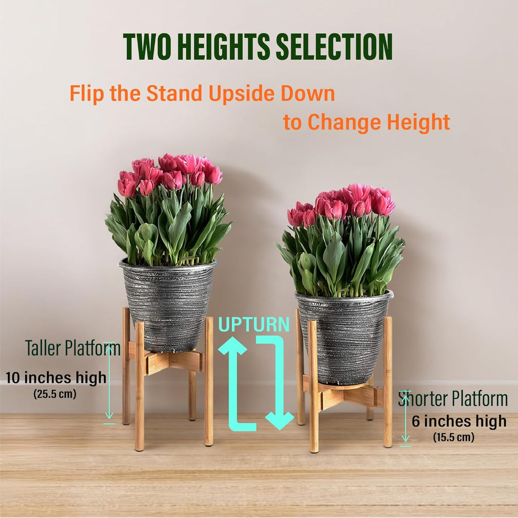 ZPirates Plant Stand for Indoor - Adjustable, Bamboo | Expandable Sideways to fit 8 10 or 12 Inch-wide Medium-to-Large