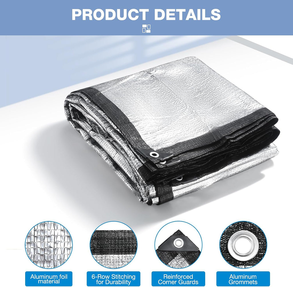 99% 6x6 FT Aluminet Shade Cloth with Grommets FT Aluminum Reflective Tarp Sun Heat Reflective Blocking Sun for Cars