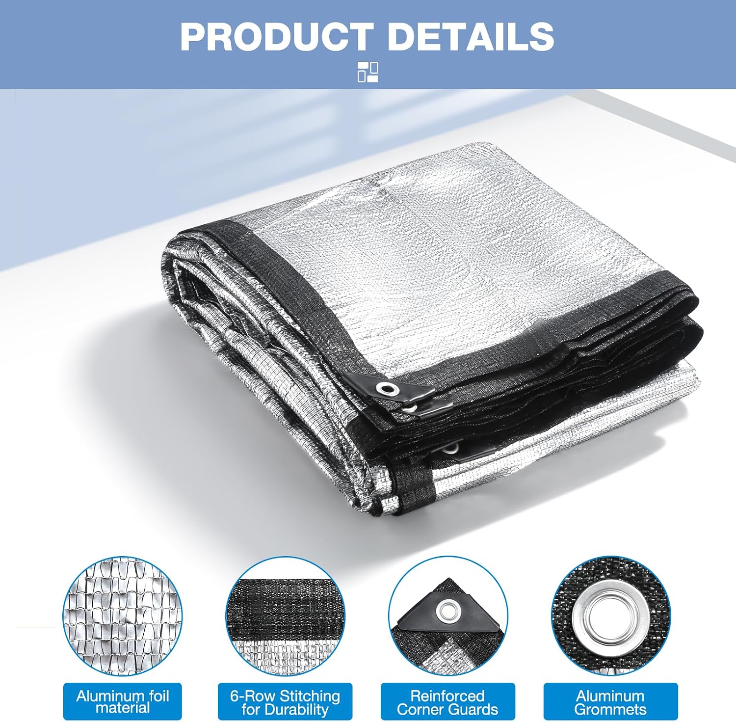 99% 6x6 FT Aluminet Shade Cloth with Grommets FT Aluminum Reflective Tarp Sun Heat Reflective Blocking Sun for Cars