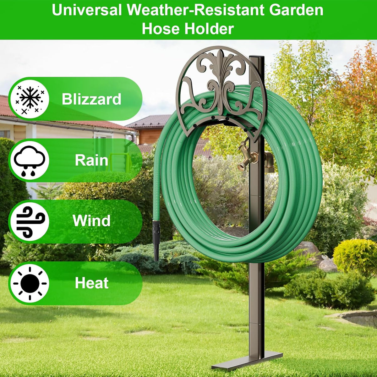 GOFORWILD Hose Stand with Brass Faucet, Holds 150 ft 5/8-in Hose | Detachable Heavy Duty Water Hose Holder