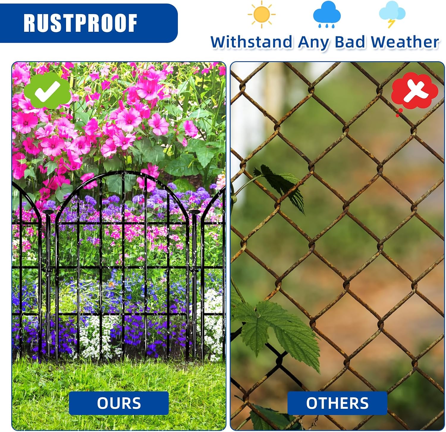 Decorative Garden Fence, 17in X 10.8ft No Dig Fence Panels, Arched Rustproof Metal Garden Fencing Animal Barrier