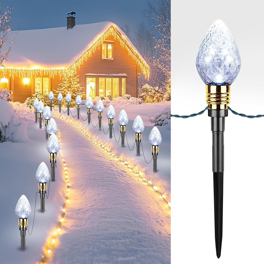 2 Pack Strawberry C9 Christmas Pathway Lights Outdoor, Total 34.8FT 20 LED