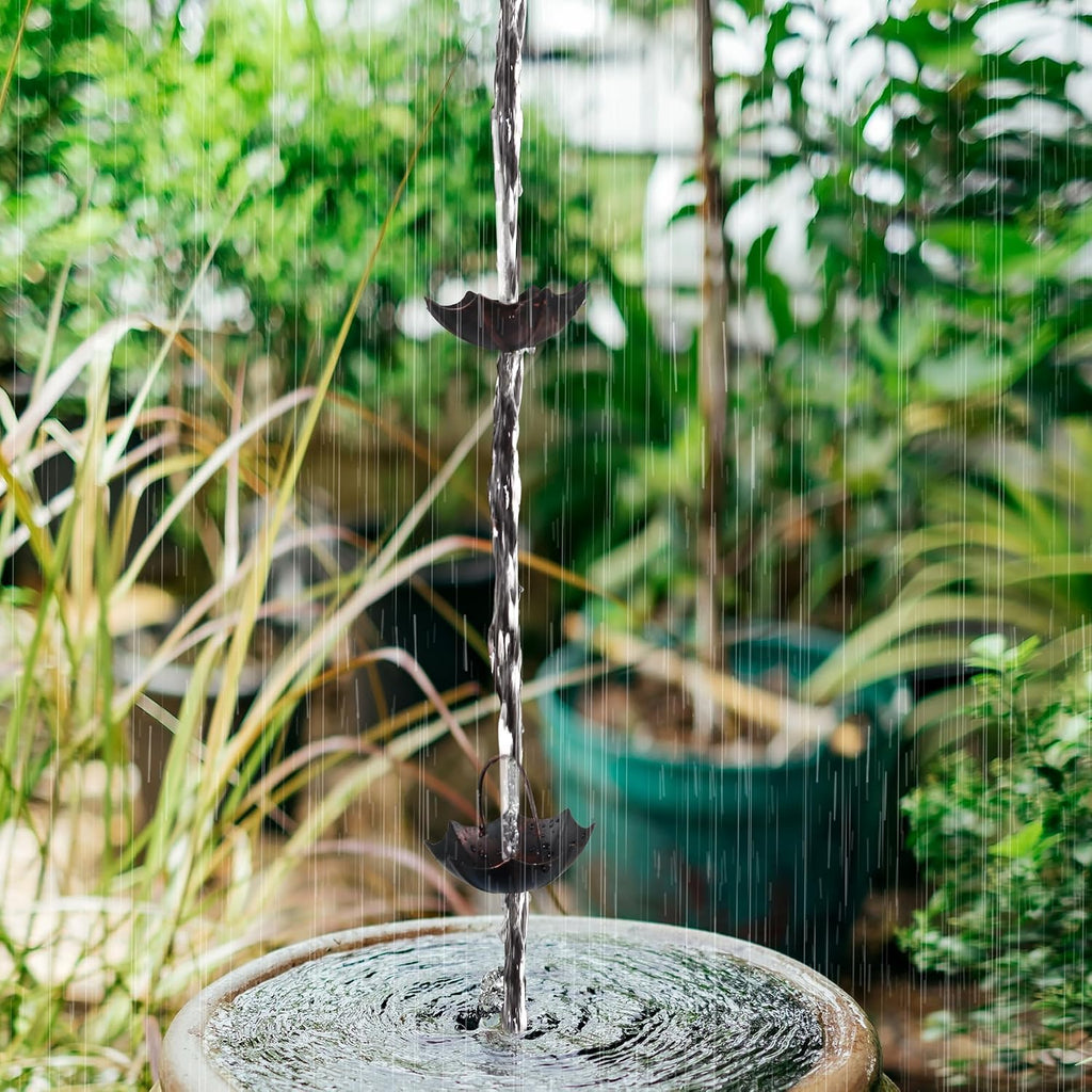 Invech Adjustable Rain Chains for Gutters, 12.5FT Outside Rain Chains with 12 Cups, Umbrella Shaped Rain Catcher Chain