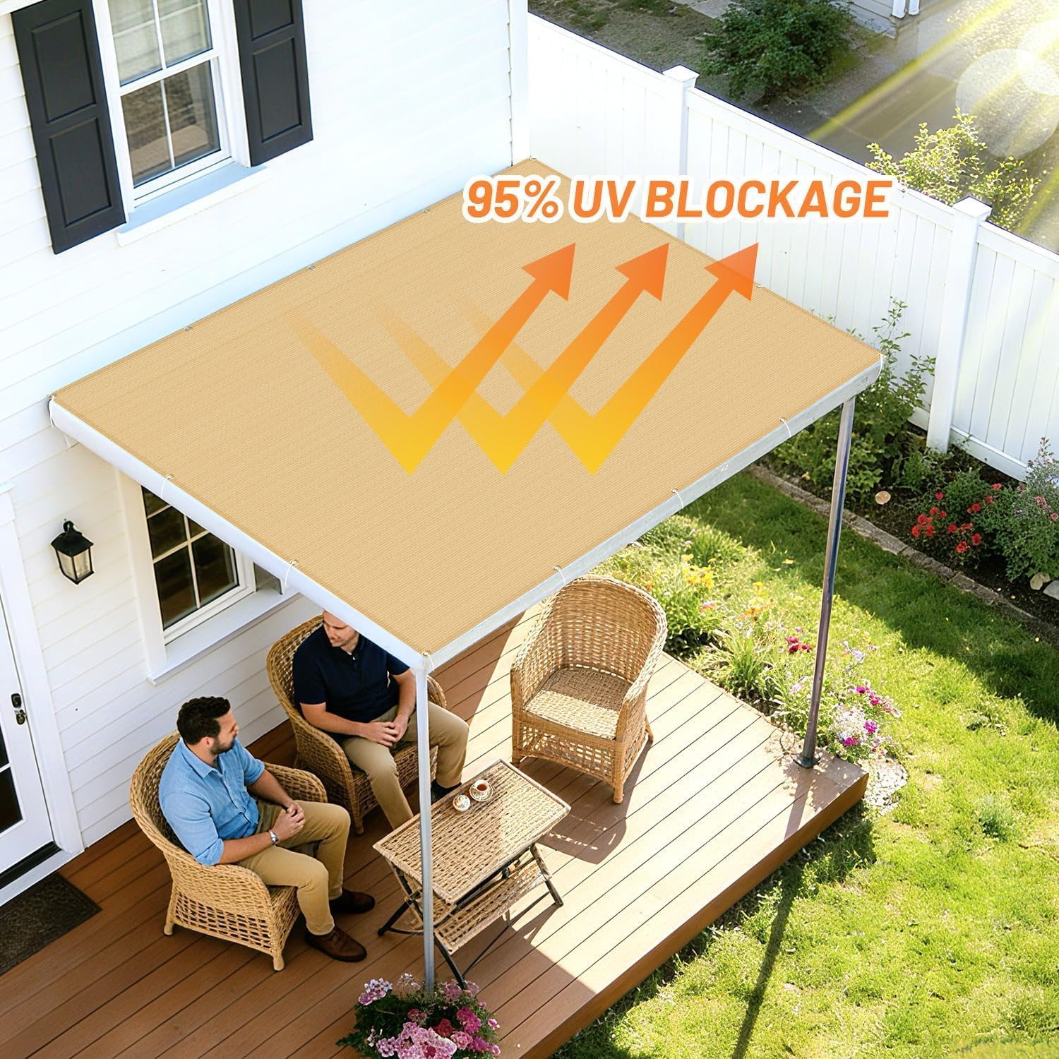 LOVE STORY 8x12 FT Sun Shade Cloth with Grommets for Patio, Sand | HDPE Fabric, 95% UV Block, Shade Cover for Outdoor