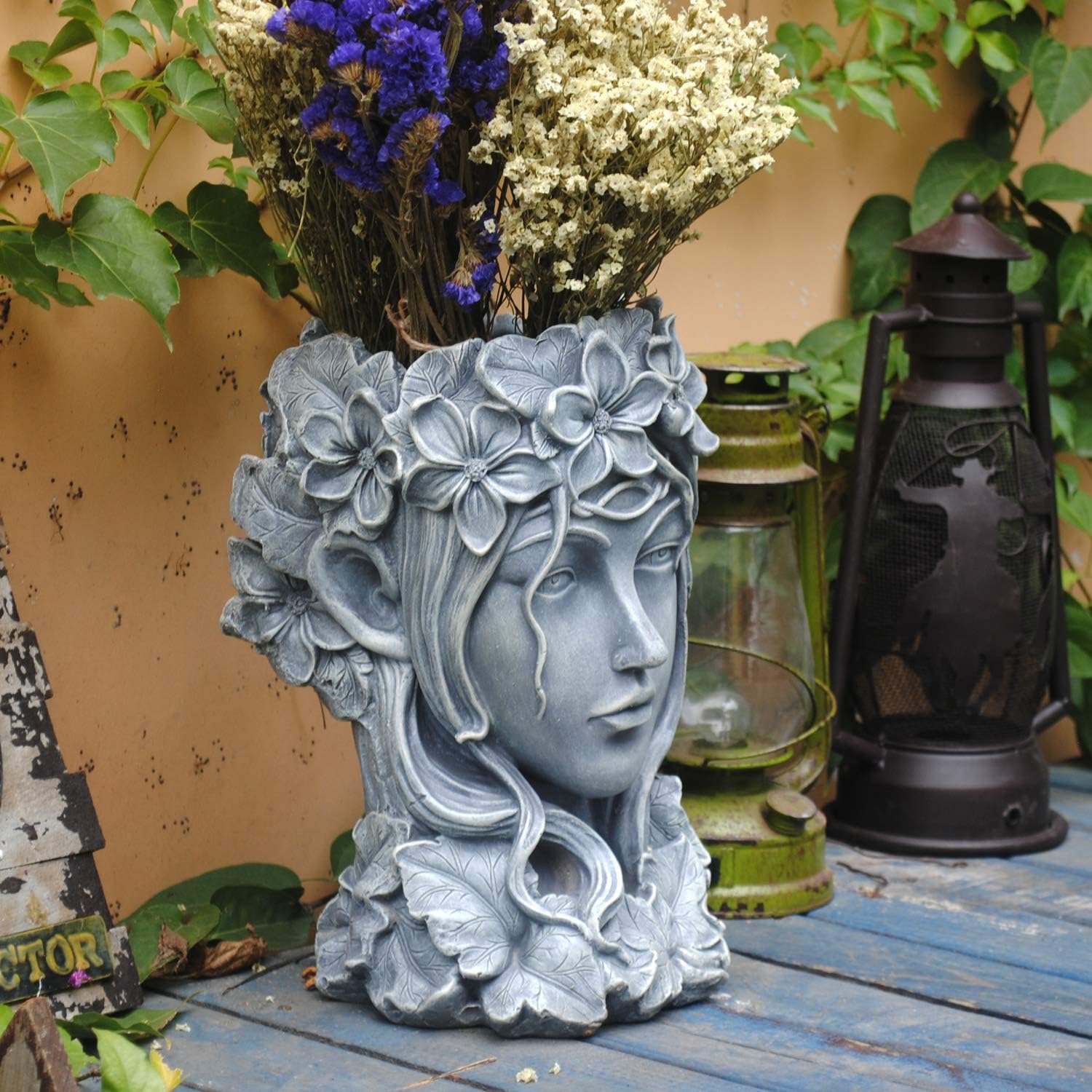 Sungmor Creative Goddess Head Planter Statue for Garden Ornaments | 9×9×14 Inch Premium Resin | Cool Face Large