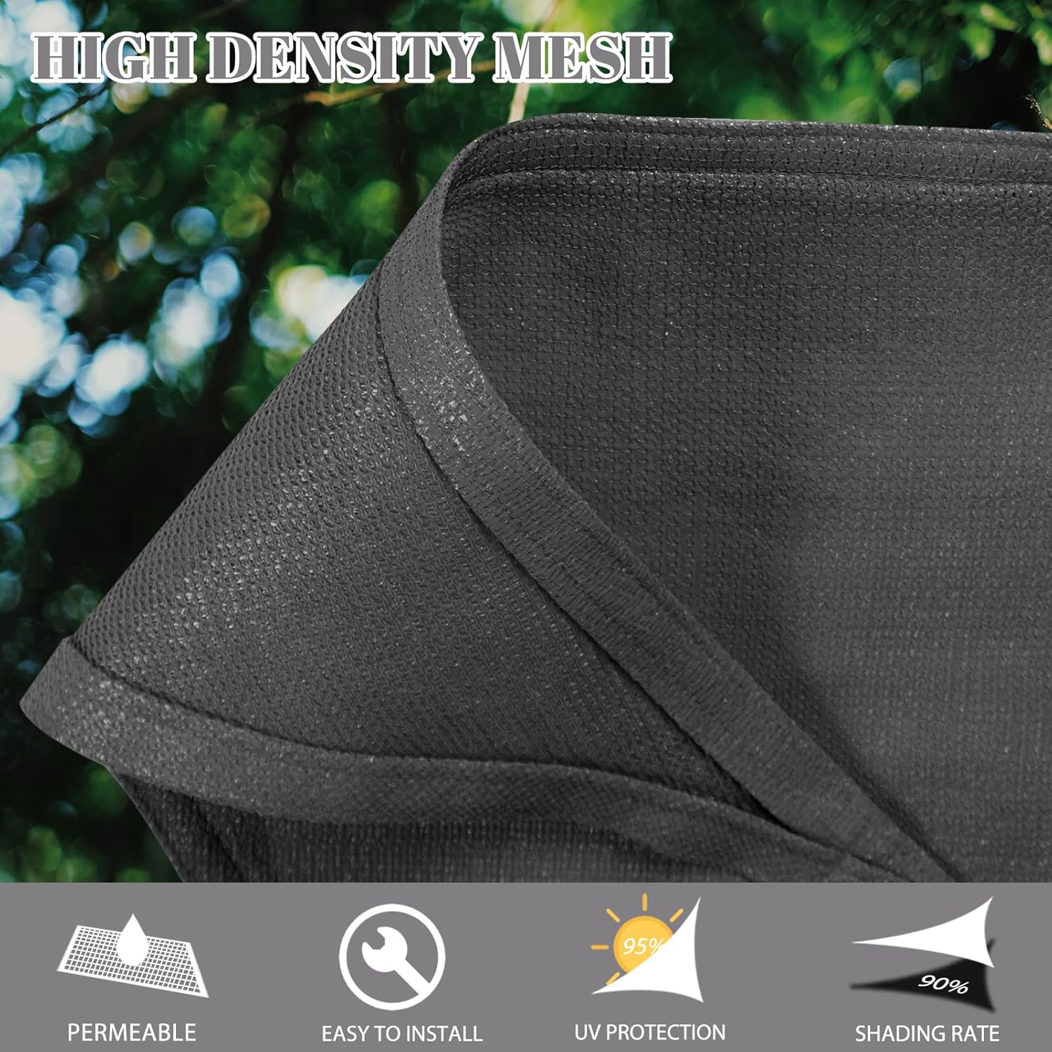Cool Area Sun Shade Sail for Patio Backyard, Rectangle 12x16ft, Dark Grey | 95% UV Protection. 85%-90% Shading Rate.