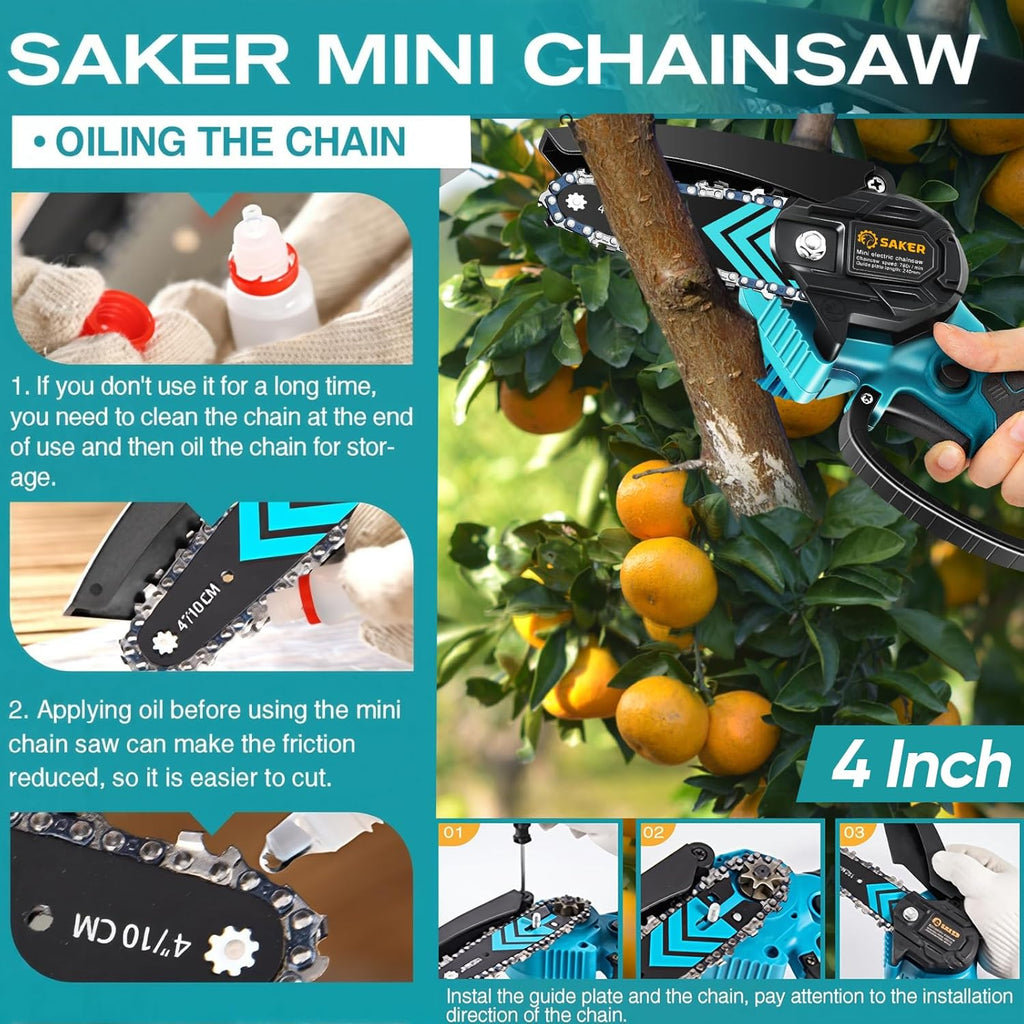Saker Mini Chainsaw Cordless,Portable Electric Chain Saw | Handheld Chain Saw Pruning Shears Chain Saws for Tree