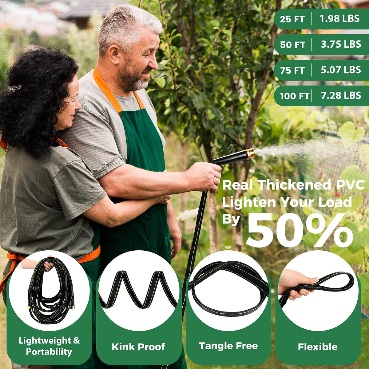 Garden Hose 100 ft Water Hose Flexible Heavy Duty Lightweight No Kink Long Outdoor Non-Expandable High Pressure Flat