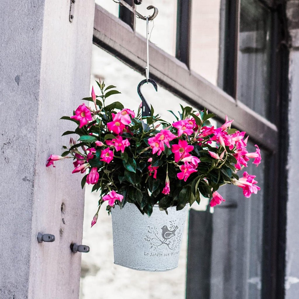 XONOR 4Pcs Galvanized Metal Wall Planter- Wall Hanging Bucket Vintage Rustic Flowers Vase Planter Holder with Rope for