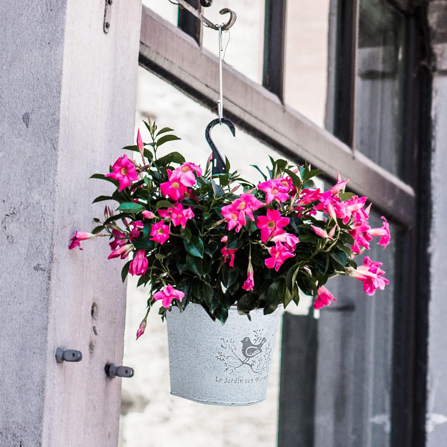XONOR 4Pcs Galvanized Metal Wall Planter- Wall Hanging Bucket Vintage Rustic Flowers Vase Planter Holder with Rope for