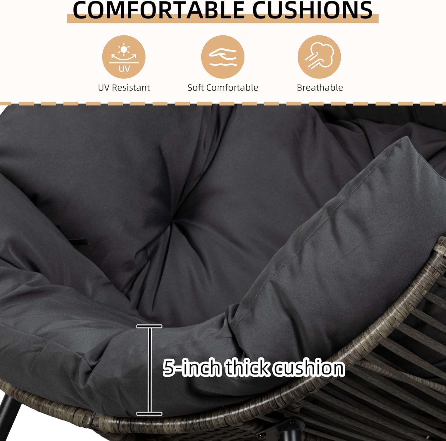 Egg Chair Rocking Chairs, Wicker Patio Chair Oversized Lounger Chair with Cushion for Indoor Living Room Bedroom