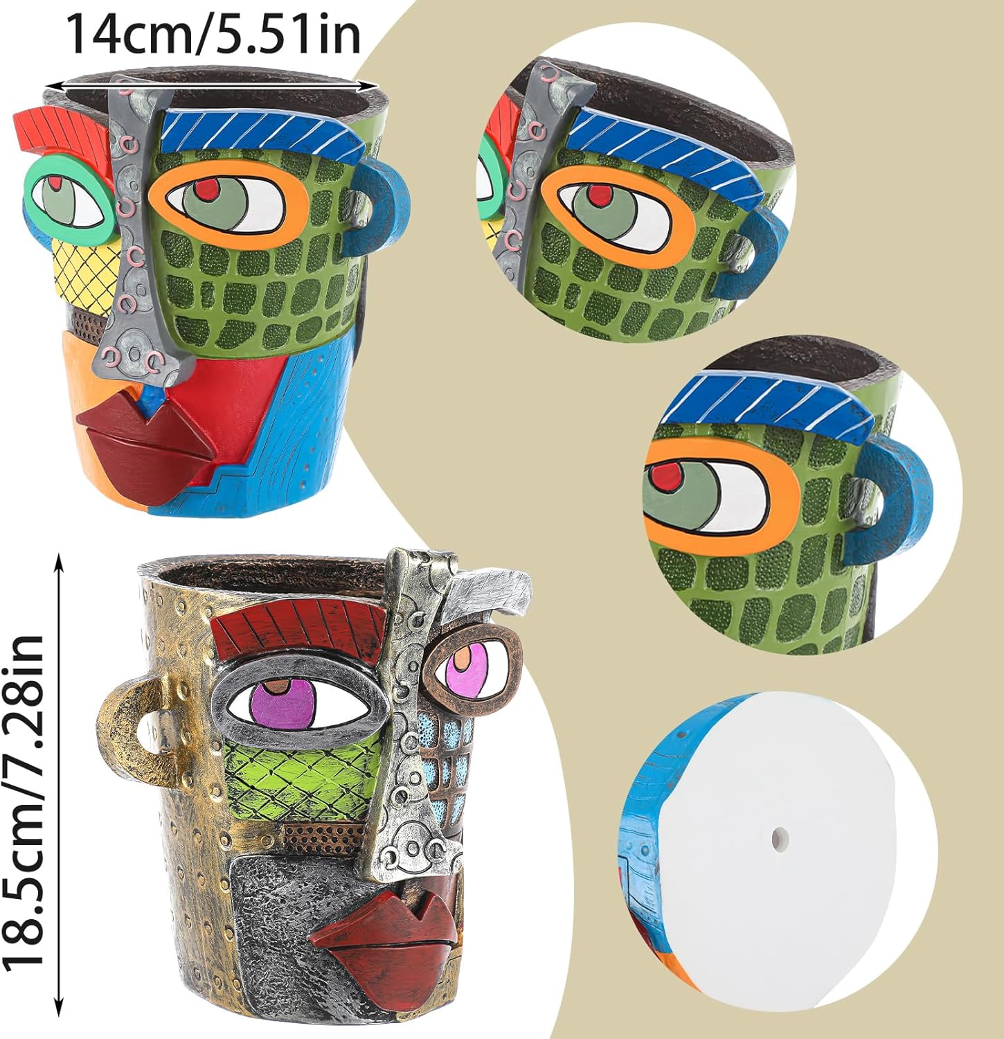 LemonRoad 2 Pcs Abstract Picasso Face Pots Head, Mexican Flower Pots with Drainage, Unique Decorative Head Plant for