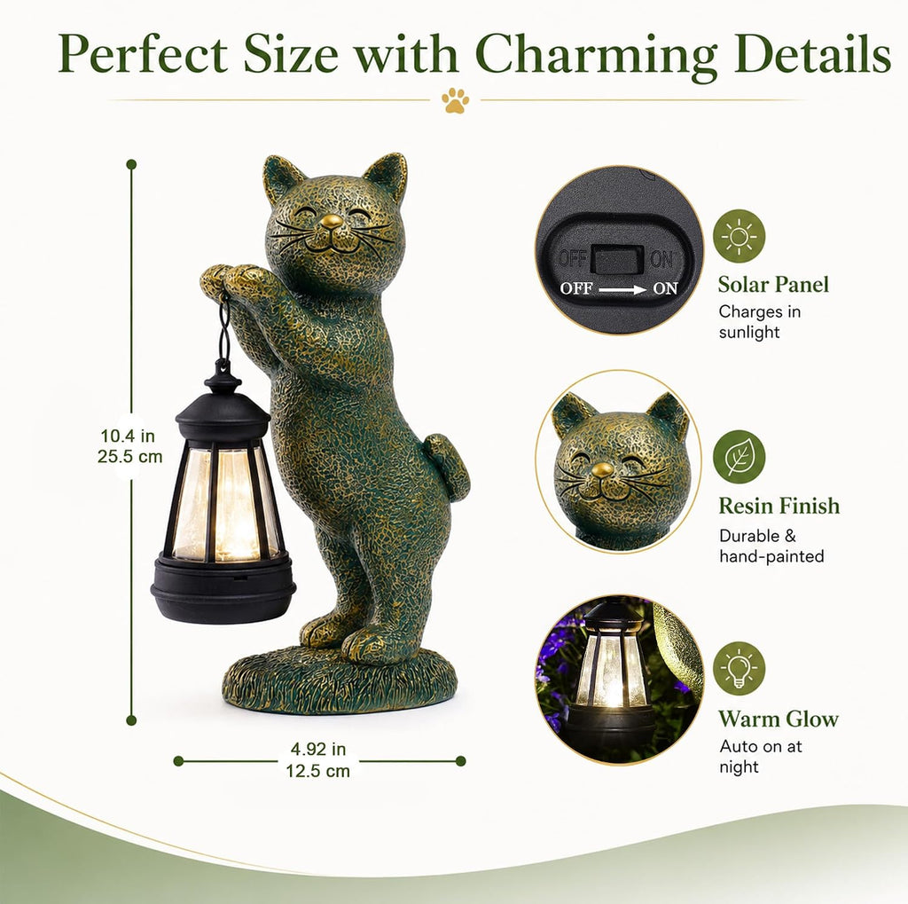 Nacome Cat Outdoor Statues for Garden with Solar Lantern | IP65 Waterproof,Outside Decor, Yard Art Lawn Ornaments
