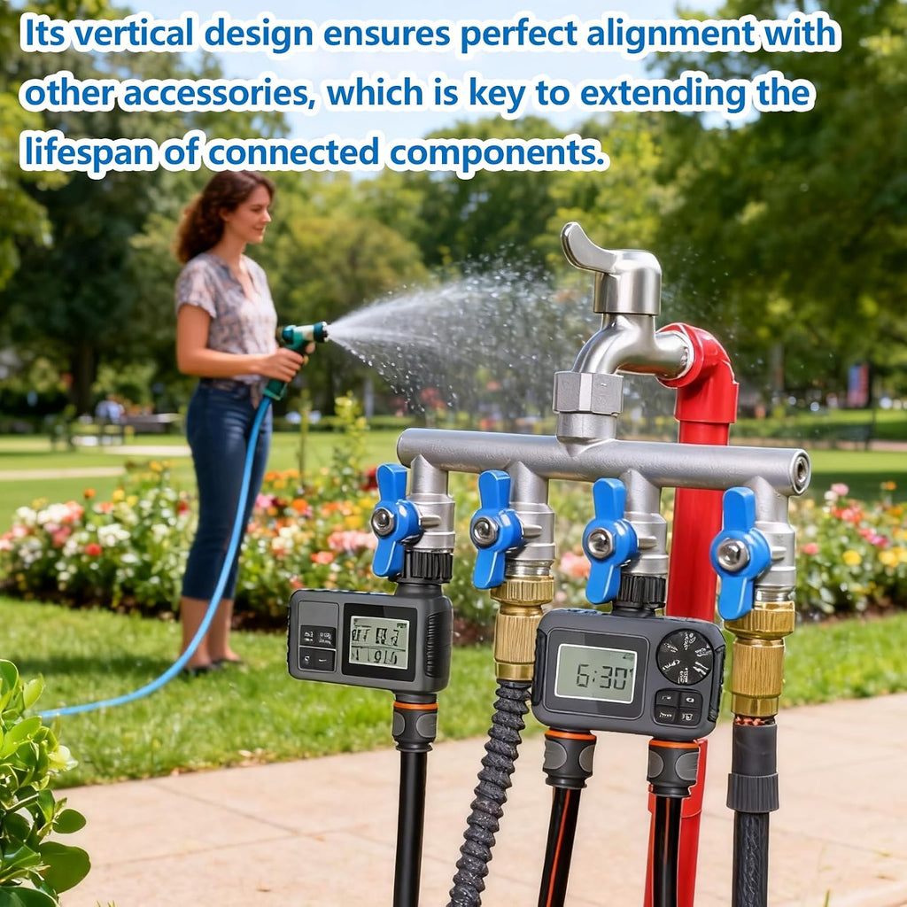 304 Stainless Steel Garden Hose Splitter 4 Way Heavy Duty, Full Flow T Valve Water Hose Splitter With 2.1" Extra Long