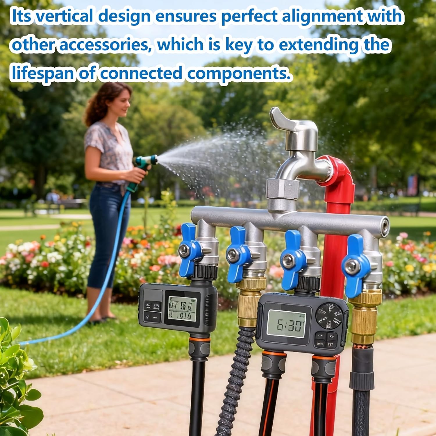 304 Stainless Steel Garden Hose Splitter 4 Way Heavy Duty, Full Flow T Valve Water Hose Splitter With 2.1" Extra Long