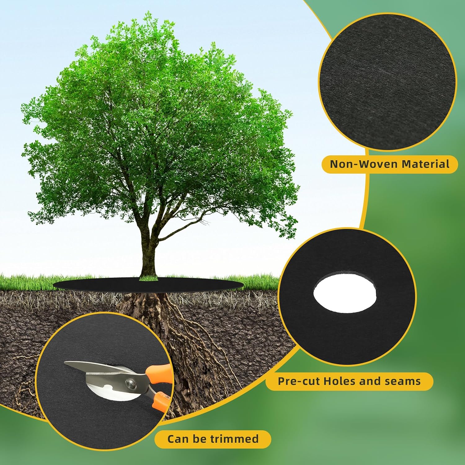 TezhiIe 10 PCS Non Woven Tree Rings, Round 24.4 Inches Base Weed Barrier Fabric Cover, Degradable & Reusable Tree Mulch