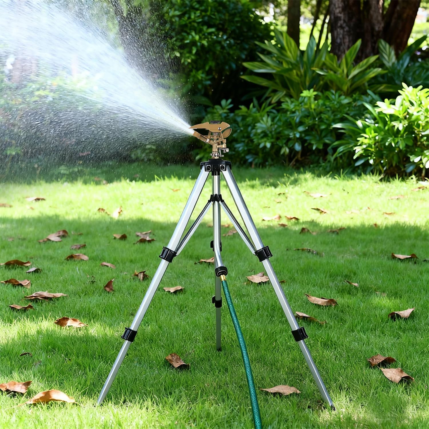 Biswing Large Impact Sprinkler Head on Tripod Base, Adjustable Zinc Alloy Lawn Sprinklers for Yard Lawn Garden, 3/4" NH