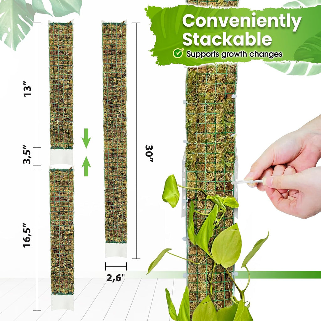 2 Pack 16.5" D-Shaped Plastic Stackable Moss Poles | Extendable Up to 30", Pre-Made & Easy To Set Up, Moss Pole for