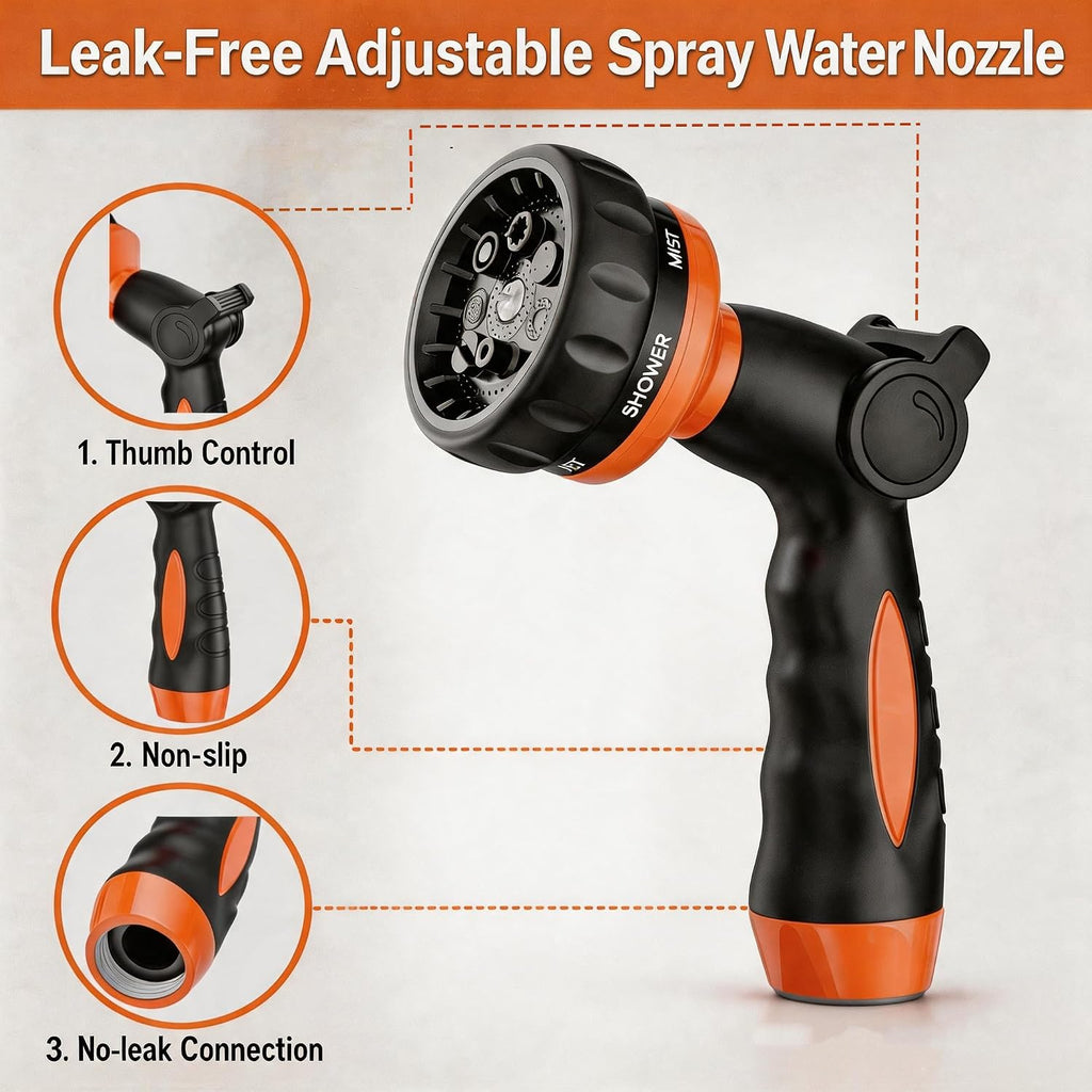 Garden Hose Nozzle Heavy Duty -Thumb Control Spray Nozzles for Garden Hose High Pressure, 7 Patterns Water Hose Nozzle