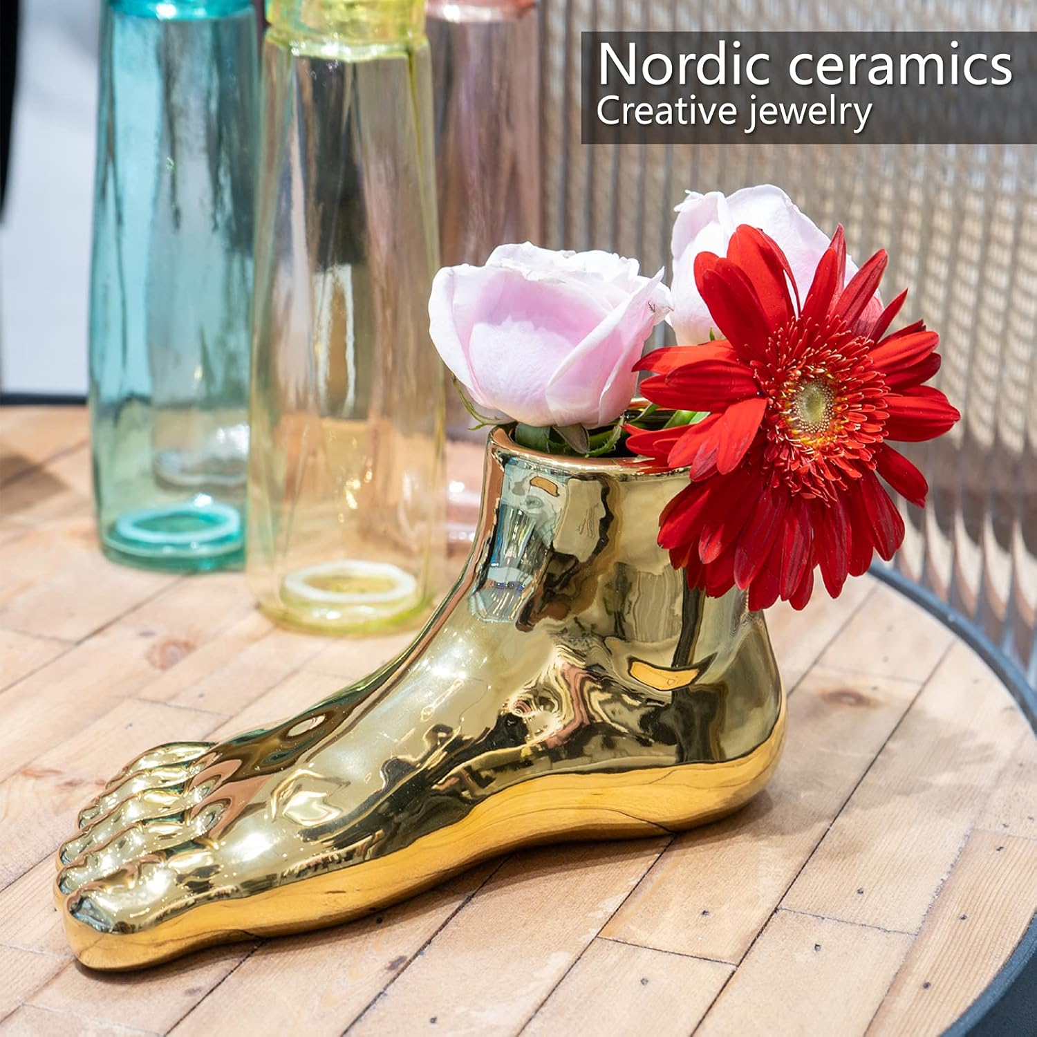 Notakia Unique Flower Vase Statue Home Decor Modern Style Gold Room Decor Accents for Indoor and Outdoor Statue Planter