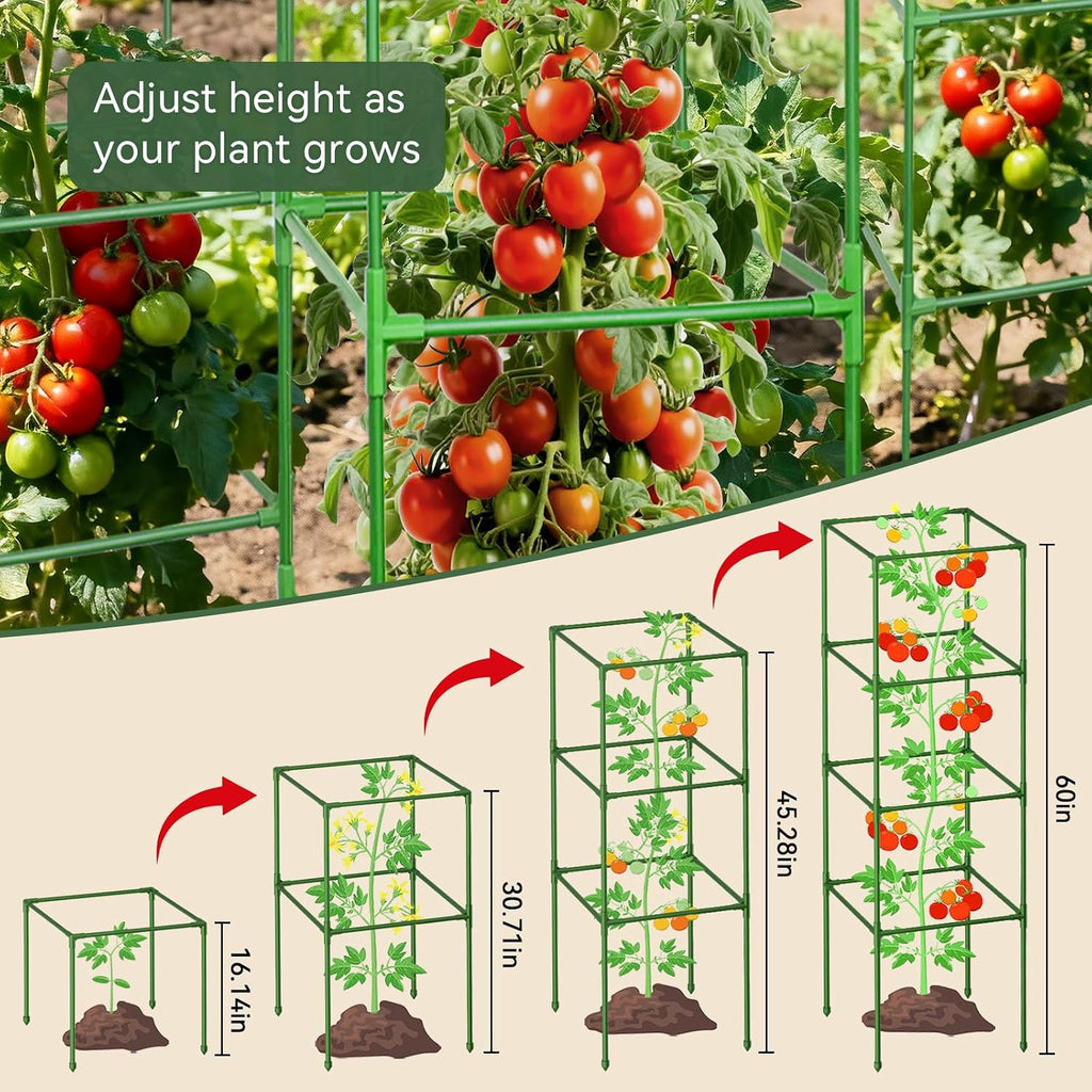 4 Pack 60" Tomato Cages for Garden, Heavy Duty Adjustable Plant Support | For Climbing Plants and Vegetables