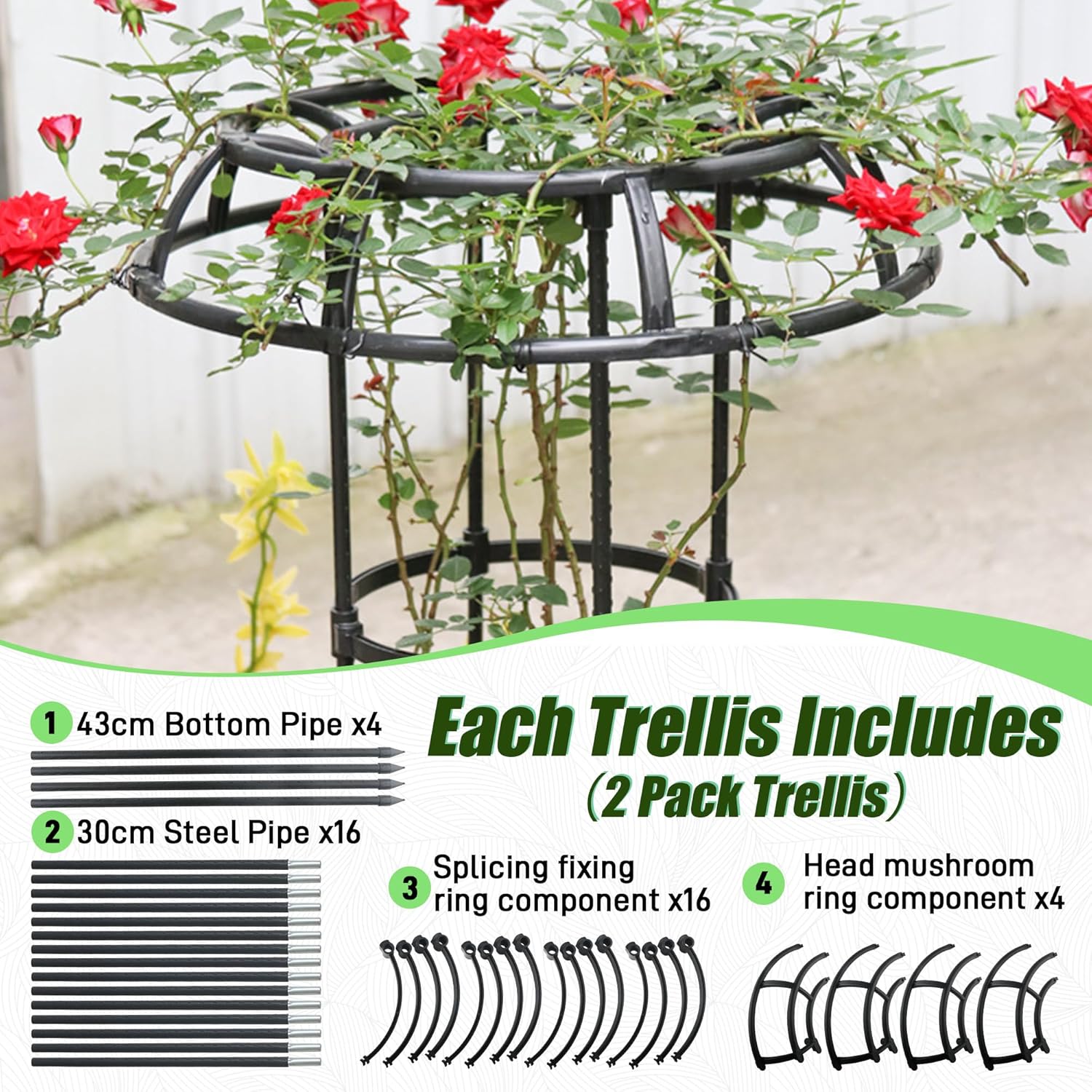 Quibbay Garden Trellis for Climbing Plants Outdoor, 65 Inch Mushroom Top Trellis for Climbing Plants, Plant Trellis