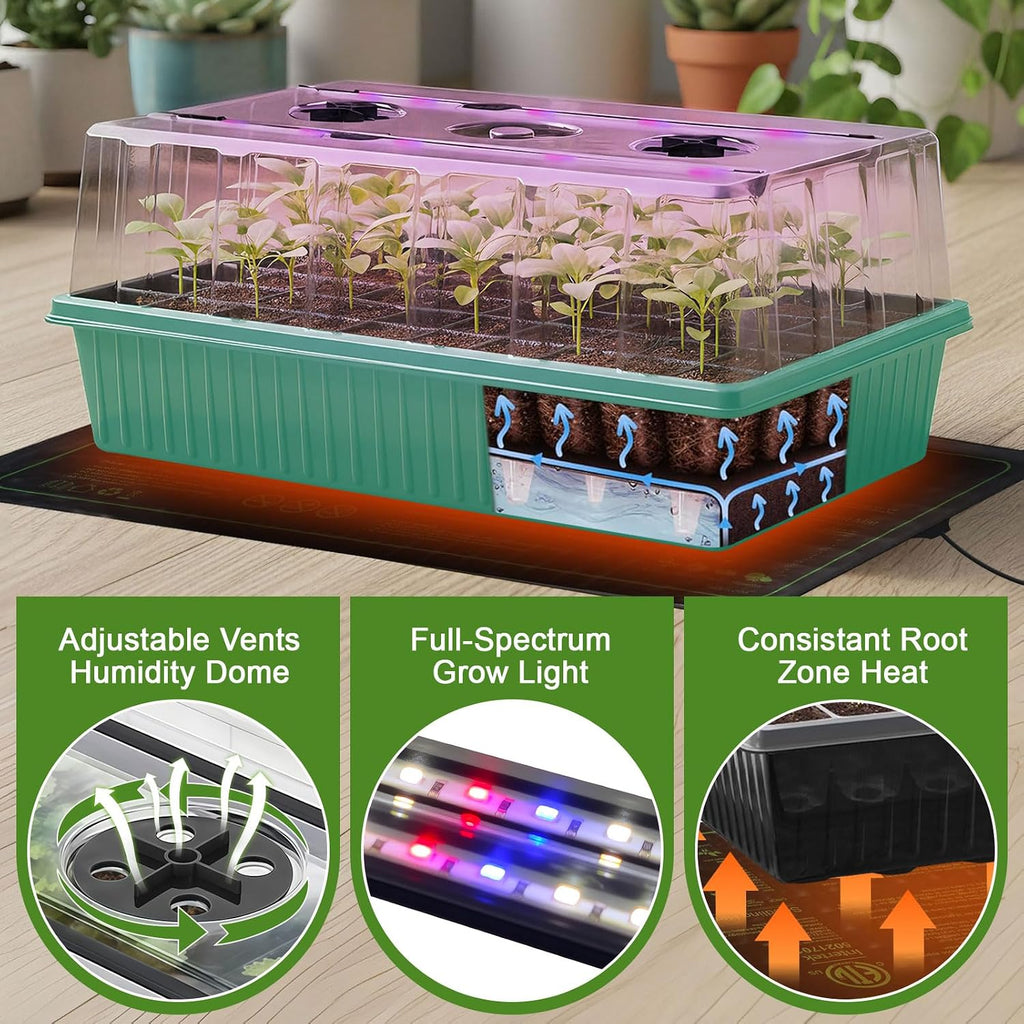 120-Cell Self-Watering Seed Starter Tray with Grow Light, Indoor Seed Starting Kit Trays with Heat Mat, Adjustable