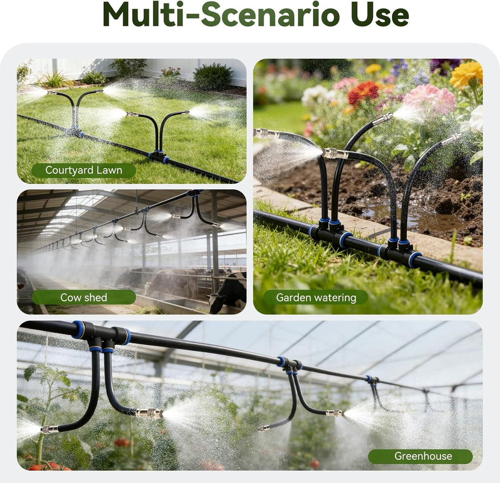 100-FT1/2-inch Tubing High-Flow Adjustable Irrigation System for the Garden | with 60 Nozzles, Dual-Side Watering Kit