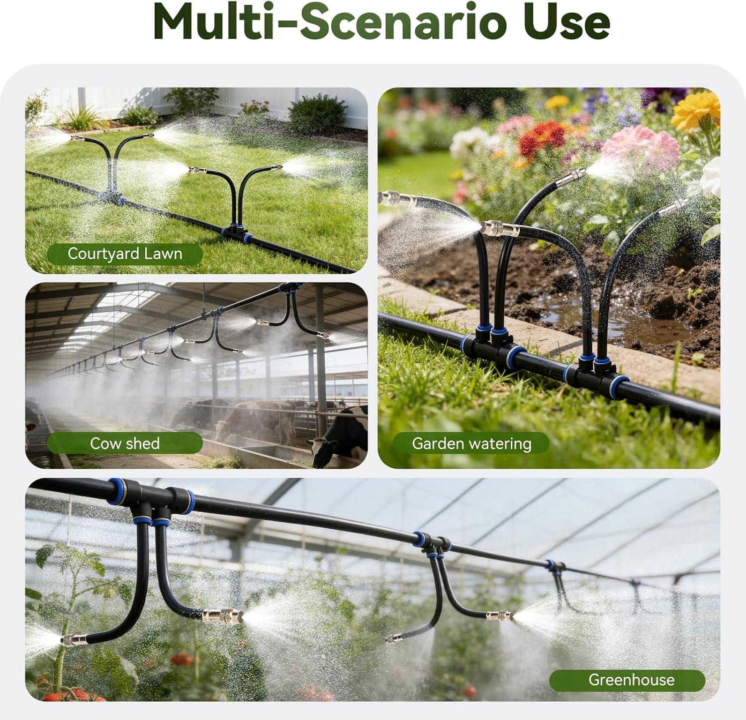 100-FT1/2-inch Tubing High-Flow Adjustable Irrigation System for the Garden | with 60 Nozzles, Dual-Side Watering Kit