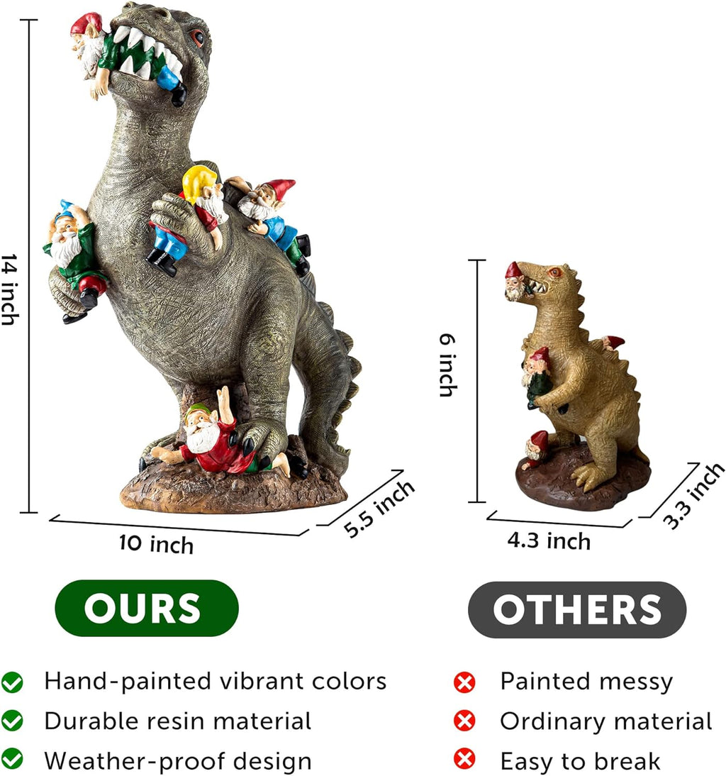 SOWSUN 14" Garden Gnomes Statue Dinosaur Outdoor Decor Gifts for Women | Gardening Gifts for Women Mom Grandma