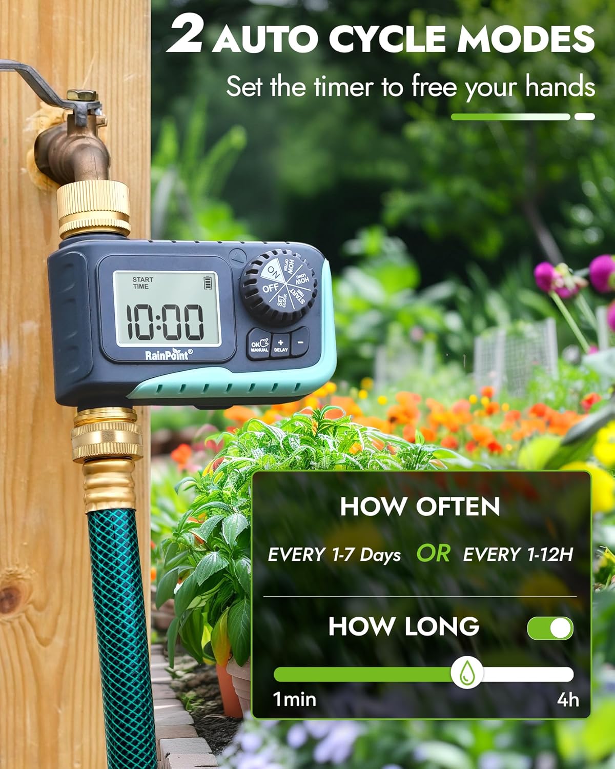RAINPOINT Sprinkler Timer with Brass Inlet & Outlet, Programmable Hose Timer for Garden Soaker Hose, Watering Timer