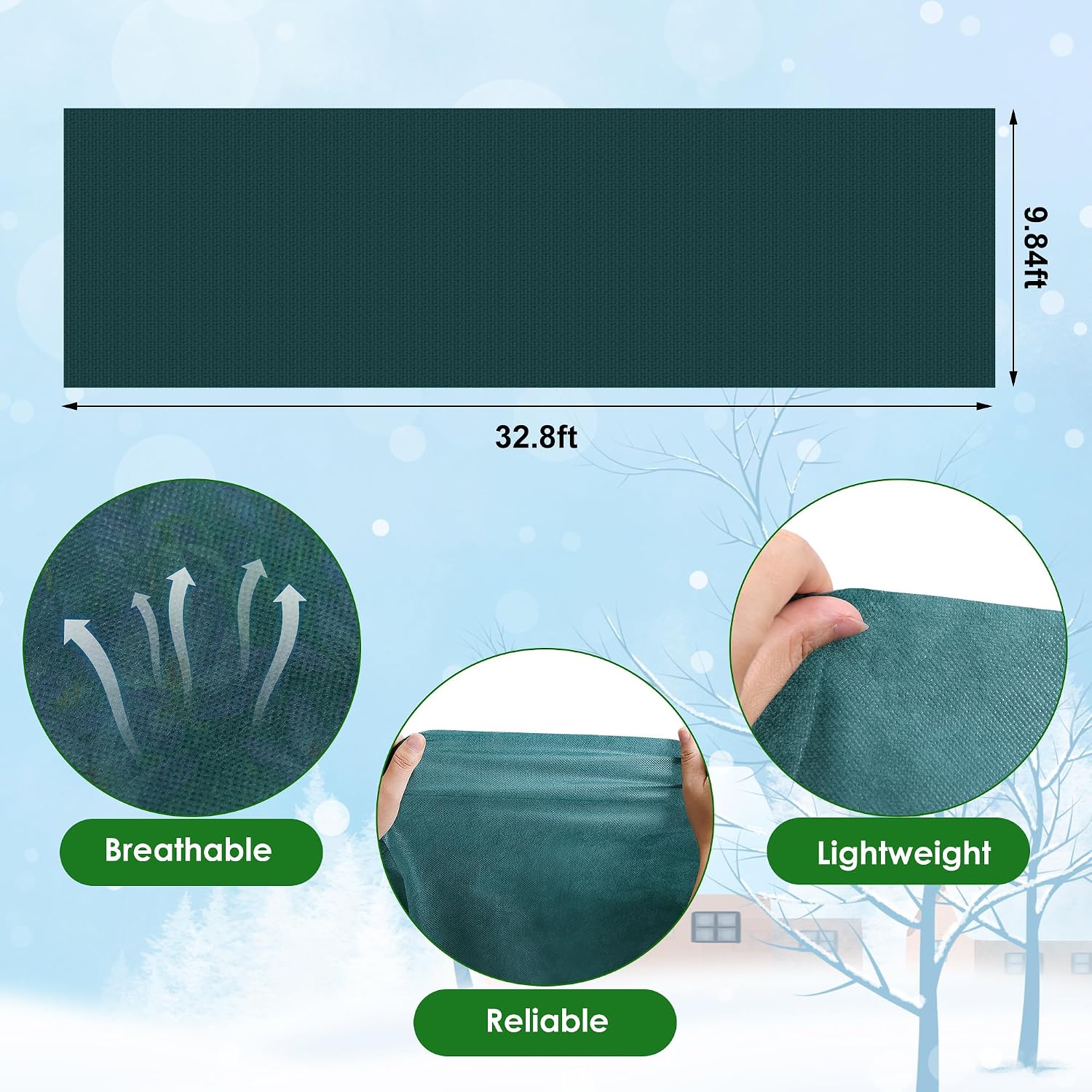 32.8 x 9.8 Ft Thicken Plant Covers Freeze Protection- Darkgreen Warm Winter Frost Cloth Blanket- Garden Fabric Plant