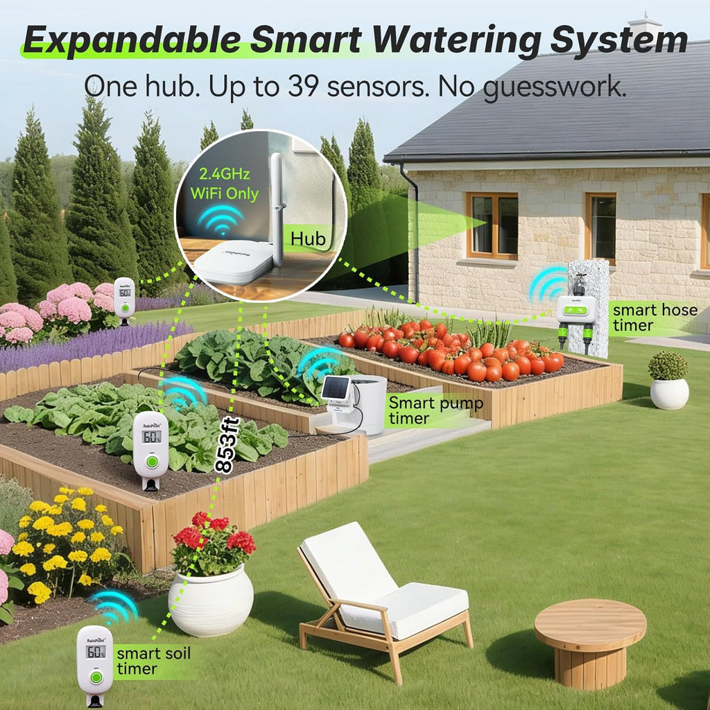 RAINPOINT Smart Digital Wireless Plant Moisture Meter Houseplants Indoor WiFi Hub Kit with Low/High Moisture