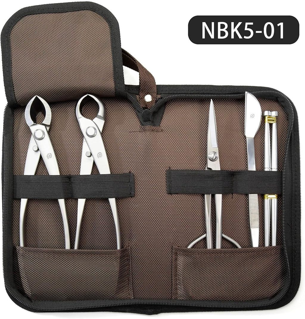 Bonsai Tools 5-Piece Alloy Steel Bonsai tool Kit In Cluding 210mm Long Handle Scissors / 205mm Branch Cutter / 205mm